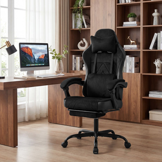 Gaming Chair Height Adjustable Computer Chair with Headrest Lumbar Support Linkage Armrests-Black - Tampa Home & Garden Store