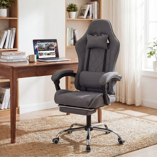 Gaming Chair Height Adjustable Computer Chair with Headrest and Lumbar Support-Gray - Tampa Home & Garden Store