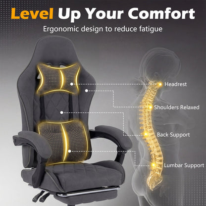 Gaming Chair Height Adjustable Computer Chair with Headrest and Lumbar Support-Gray