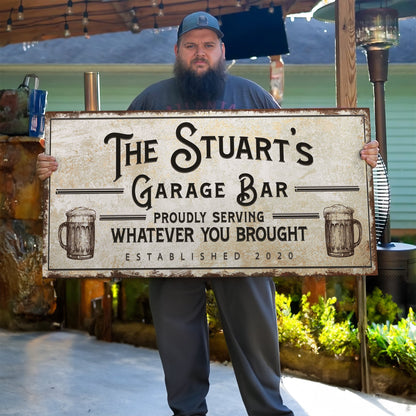 Garage Bar Sign canvas by Tailored Canvases, rustic distressed beige with black typography on Tampa Home & Garden Store
