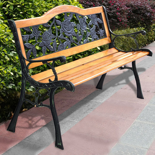 Garden Bench Chair Outdoor Wooden Loveseat with Iron Armrest - Tampa Home & Garden Store