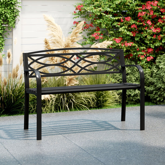 Garden Bench with Curved Armrests and Backrest-Black - Tampa Home & Garden Store