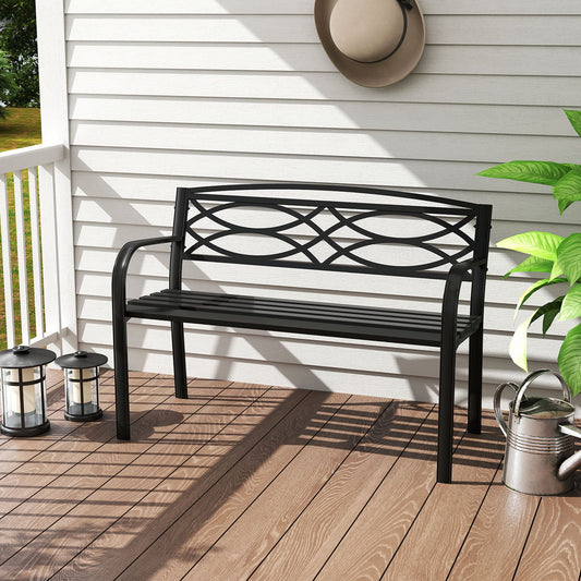 Garden Bench with Curved Armrests and Backrest-Black - Tampa Home & Garden Store