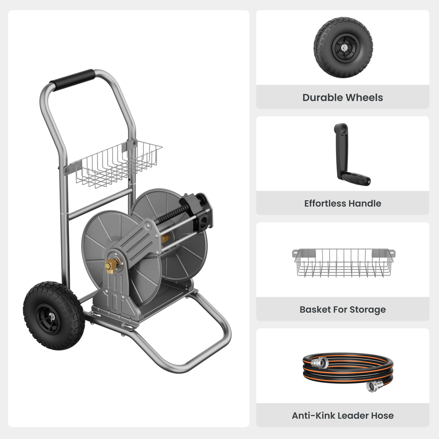 Garden Hose Reel Cart-2 Wheels-Stainless Steel-Heavy Duty - Tampa Home & Garden Store