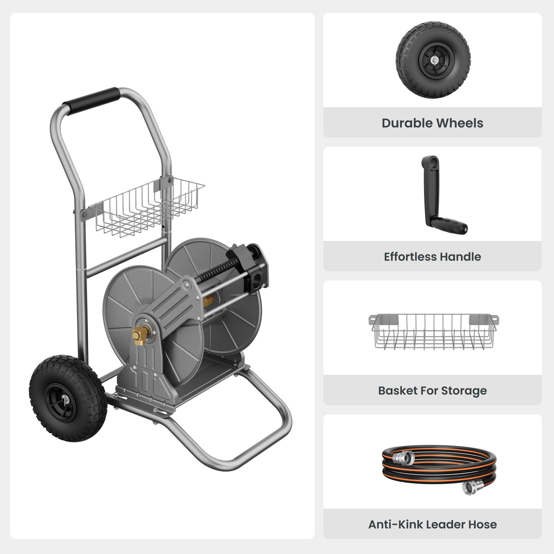 Garden Hose Reel Cart-2 Wheels-Stainless Steel-Heavy Duty - Tampa Home & Garden Store