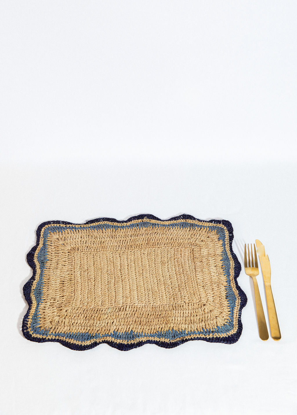 Garden Party placemats with Blue Edges, Handmade Woven Rectangular Table Mats, Natural raffia boho Placemat for Dining Table - Tampa Home & Garden Store