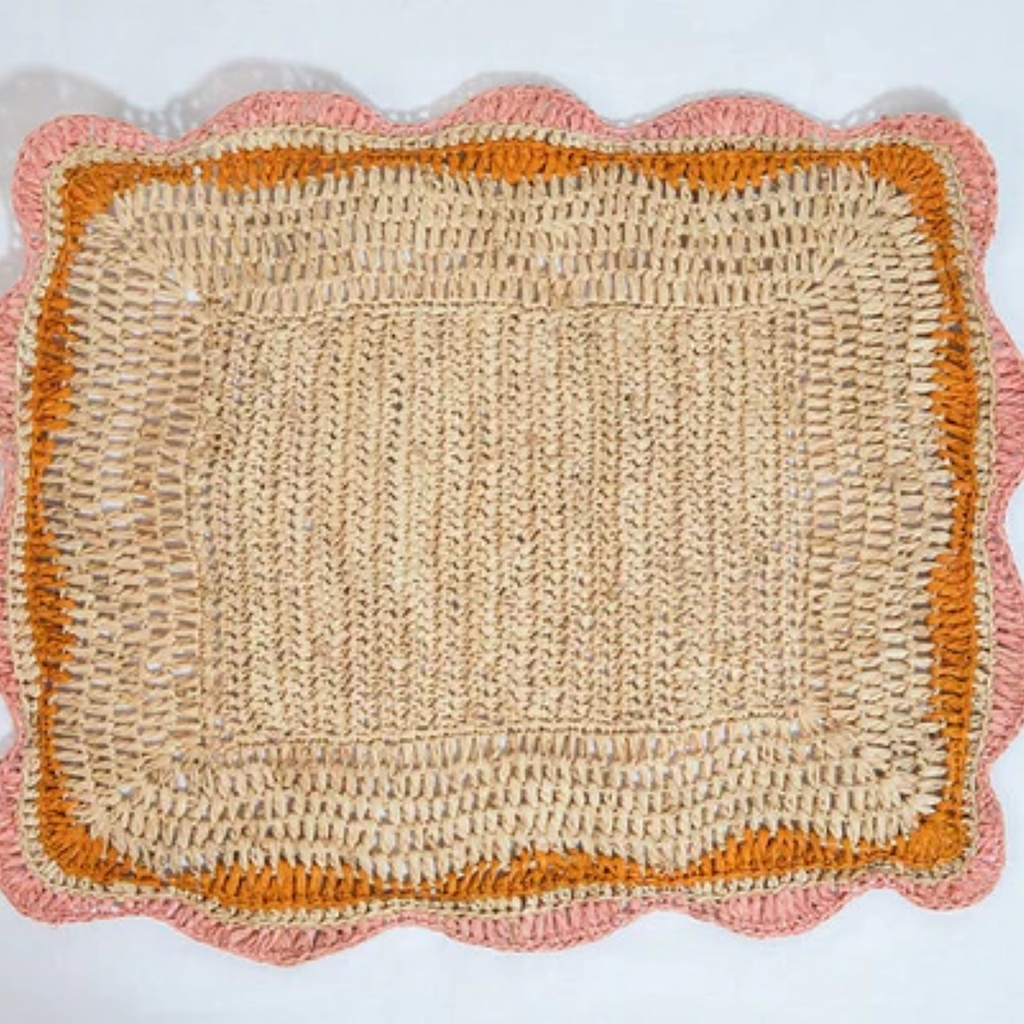 Garden Party placemats with Pink and Orange Edges, Hand Woven Rectangular Table Mat - Tampa Home & Garden Store