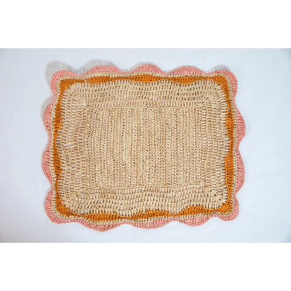 Garden Party placemats with Pink and Orange Edges, Hand Woven Rectangular Table Mat - Tampa Home & Garden Store