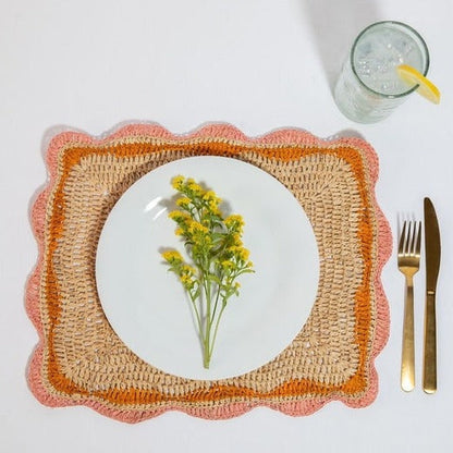 Garden Party placemats with Pink and Orange Edges, Hand Woven Rectangular Table Mat - Tampa Home & Garden Store