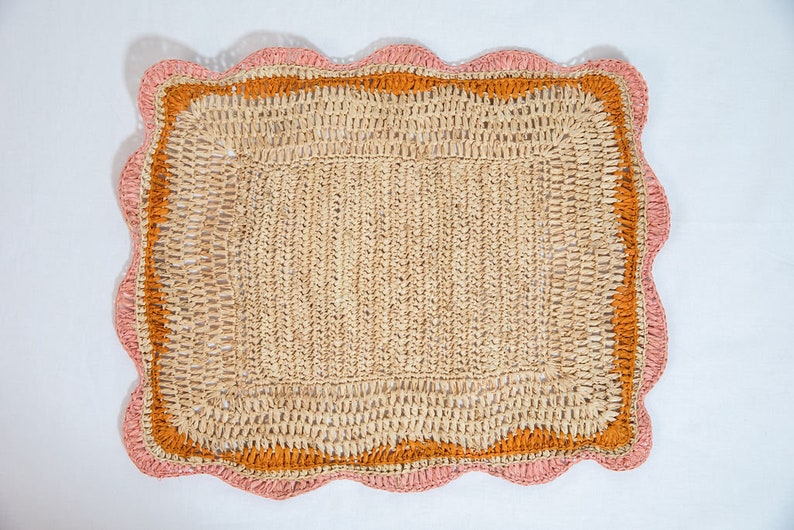 Garden Party placemats with Pink and Orange Edges, Hand Woven Rectangular Table Mat - Tampa Home & Garden Store