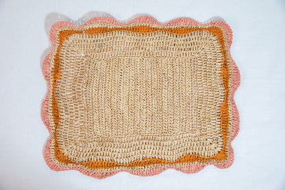 Garden Party placemats with Pink and Orange Edges, Hand Woven Rectangular Table Mat - Tampa Home & Garden Store