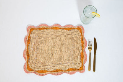 Garden Party placemats with Pink and Orange Edges, Hand Woven Rectangular Table Mat - Tampa Home & Garden Store
