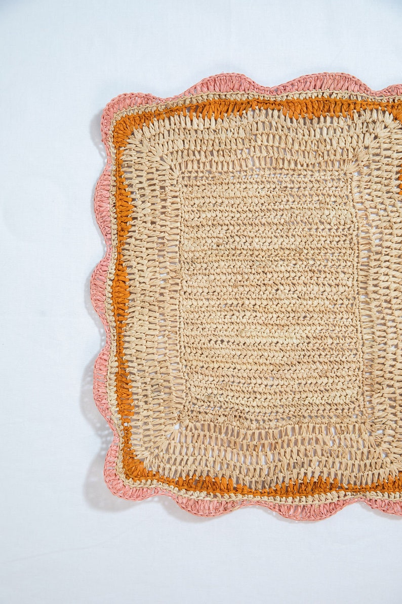 Garden Party placemats with Pink and Orange Edges, Hand Woven Rectangular Table Mat - Tampa Home & Garden Store