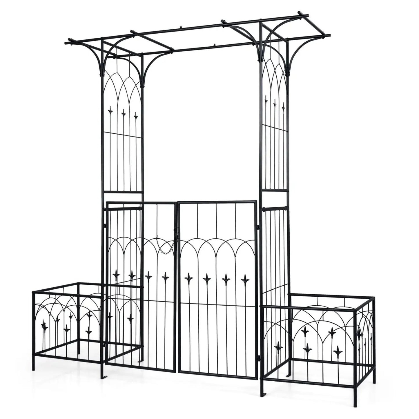 Garden Arbor with Gate and Planter Boxes