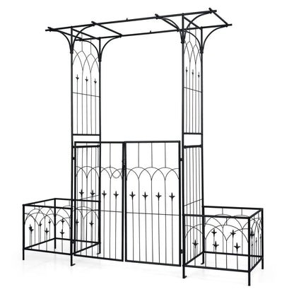 Garden Arbor with Gate and Planter Boxes