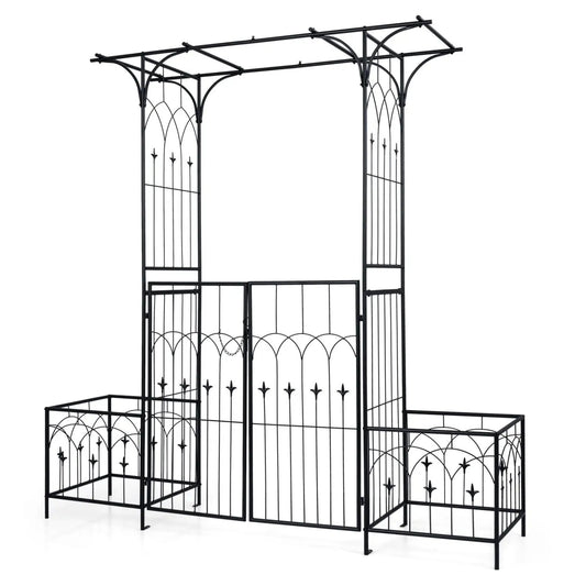 Garden Arbor with Gate and Planter Boxes