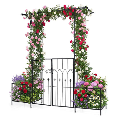 Garden Arbor with Gate and Planter Boxes