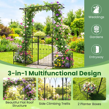 Garden Arbor with Gate and Planter Boxes
