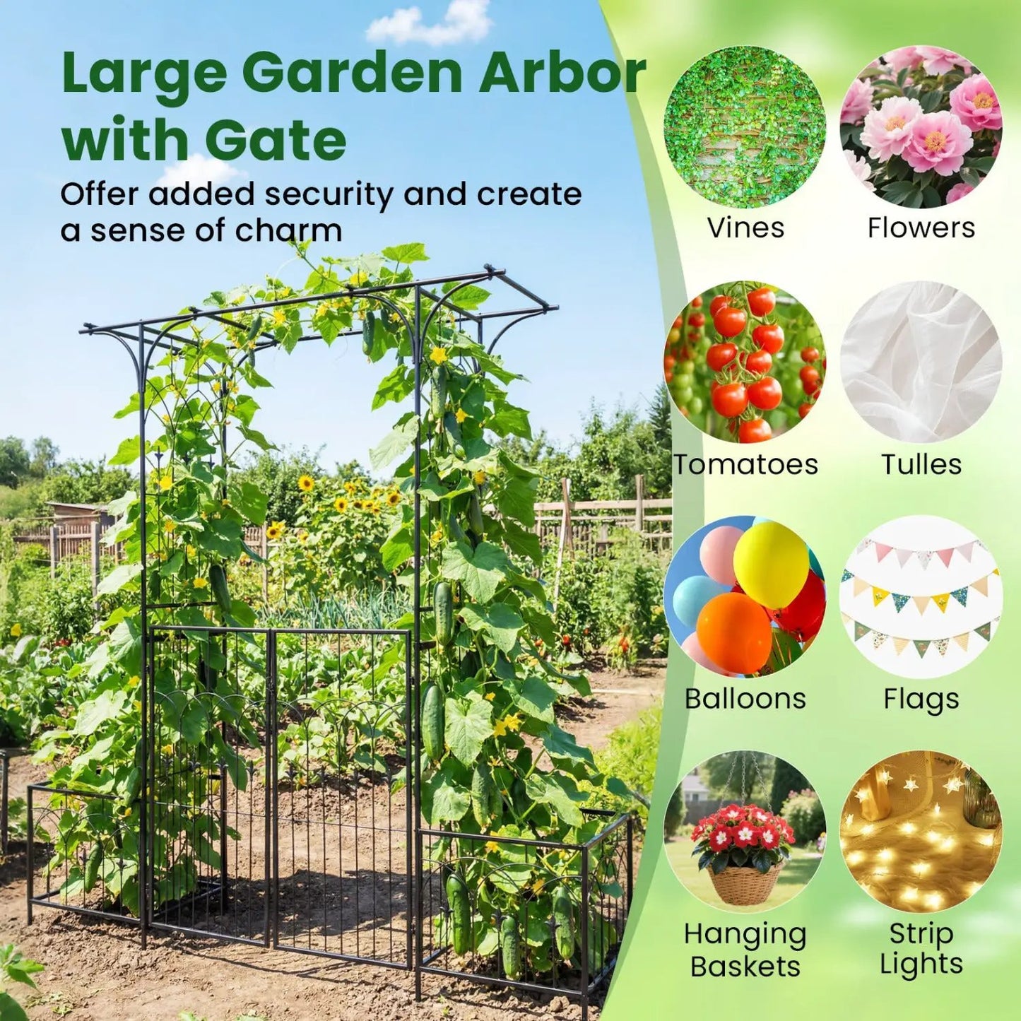 Garden Arbor with Gate and Planter Boxes