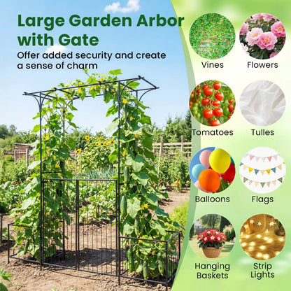 Garden Arbor with Gate and Planter Boxes