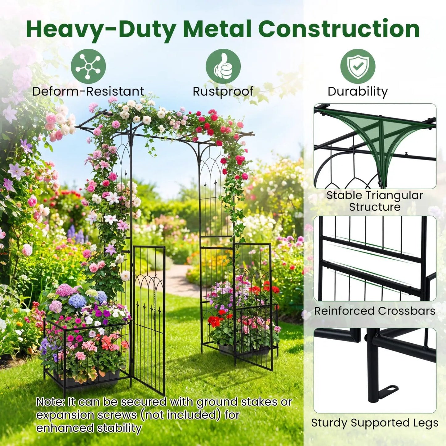 Garden Arbor with Gate and Planter Boxes