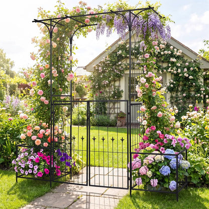 Garden Arbor with Gate and Planter Boxes
