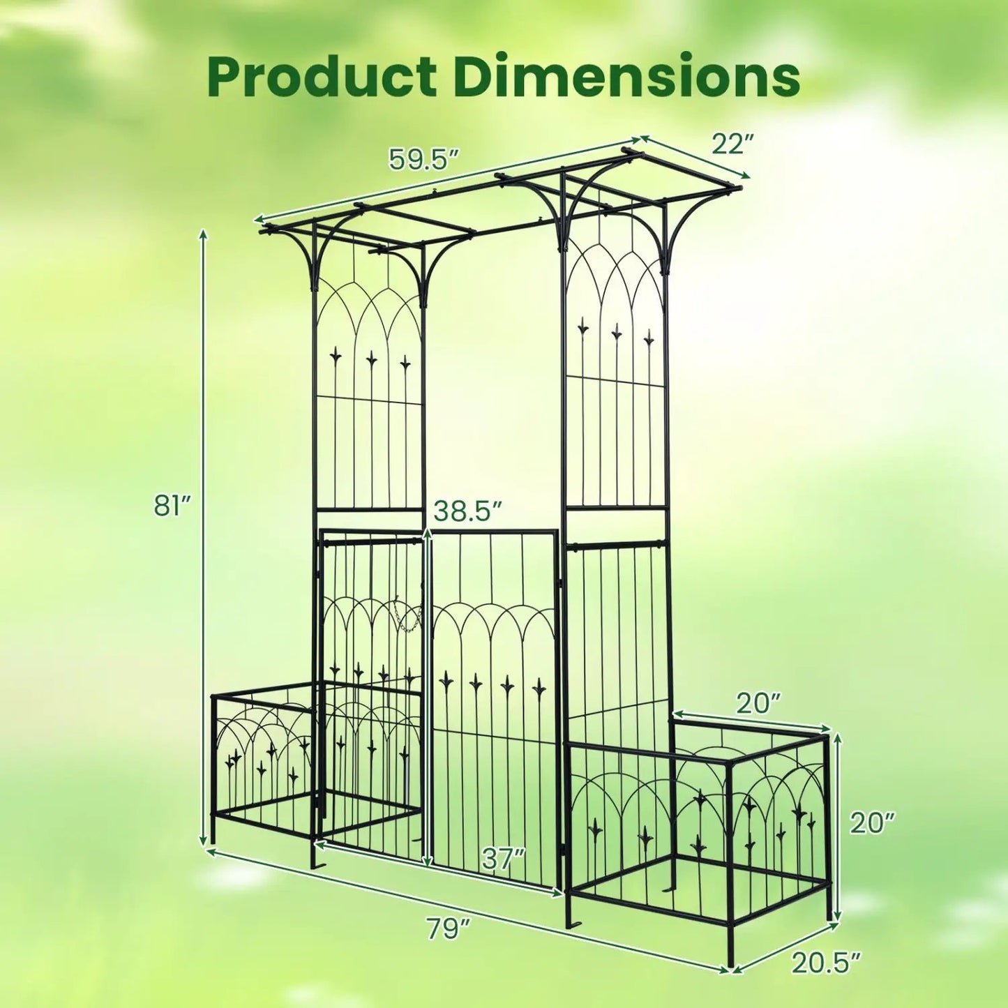 Garden Arbor with Gate and Planter Boxes