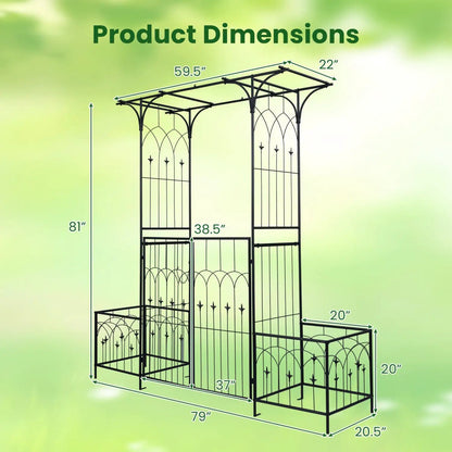Garden Arbor with Gate and Planter Boxes