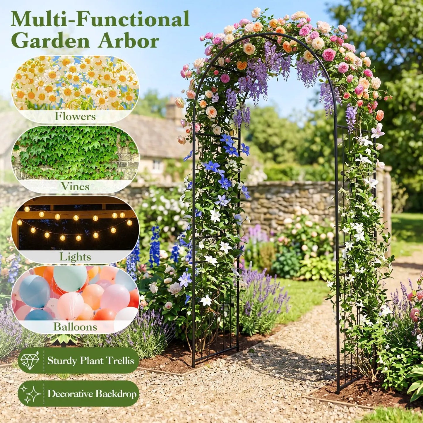 Garden Arch 87 Inch Tall Heavy Duty Metal Arbor