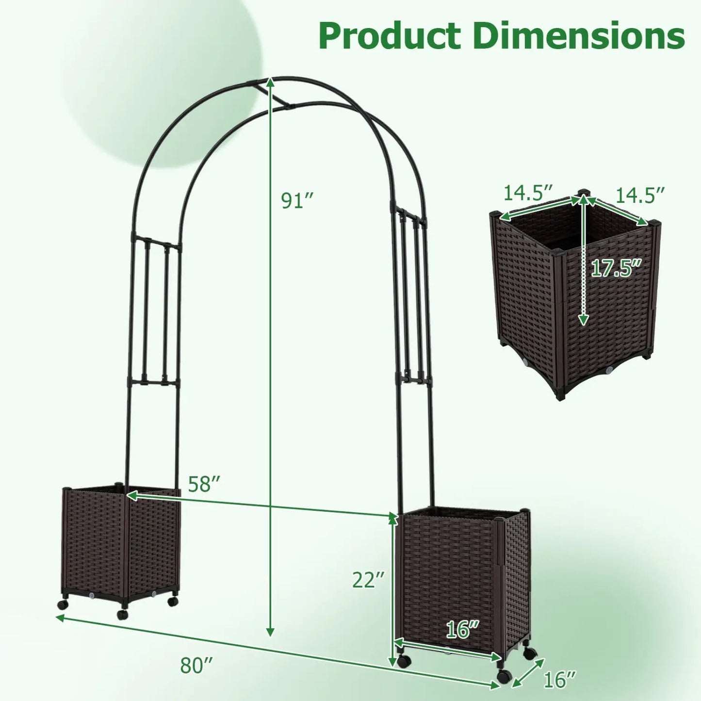 Garden Arch Trellis With 2 Planter Boxes