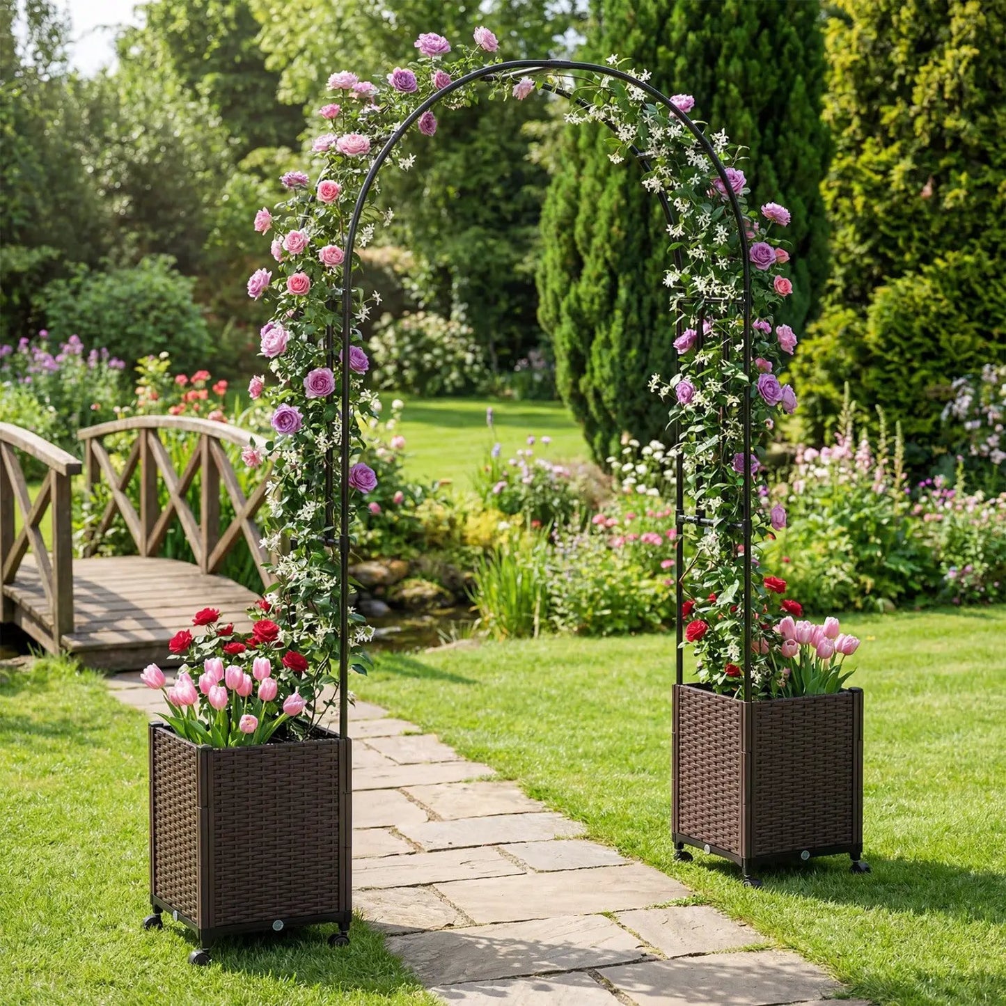Garden Arch Trellis With 2 Planter Boxes