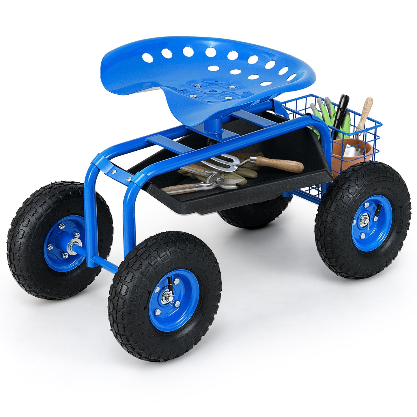 Carrito de jardín con bandeja de herramientas de alta resistencia - Azul