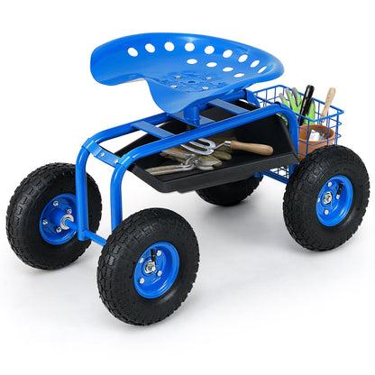 Carrito de jardín con bandeja de herramientas de alta resistencia - Azul