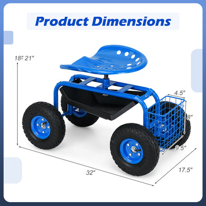 Carrito de jardín con bandeja de herramientas de alta resistencia - Azul