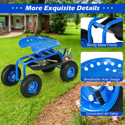 Carrito de jardín con bandeja de herramientas de alta resistencia - Azul