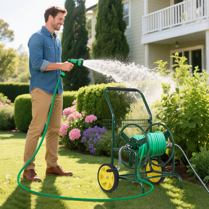 Garden Hose Reel Cart with 2 Wheels and Storage Basket