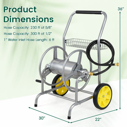 Garden Hose Reel Cart with 2 Wheels and Storage Basket