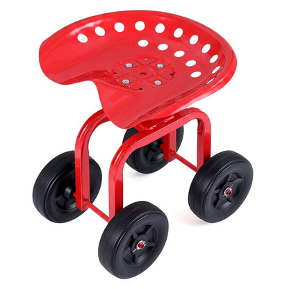 Garden Rolling Workseat with 360° Swivel Seat and Adjustable Height-Blue