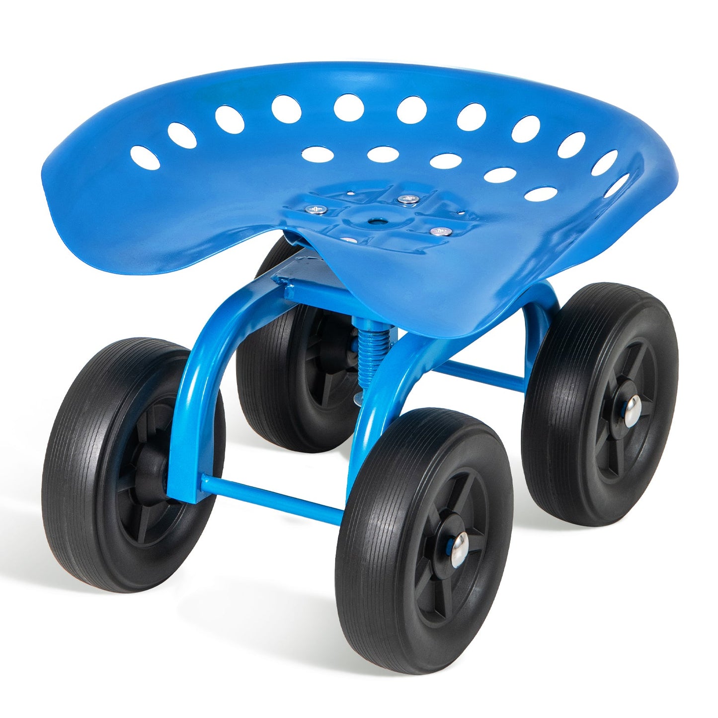Asiento de trabajo rodante para jardín con asiento giratorio 360° y altura ajustable - Azul