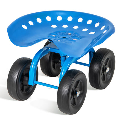 Asiento de trabajo rodante para jardín con asiento giratorio 360° y altura ajustable - Azul