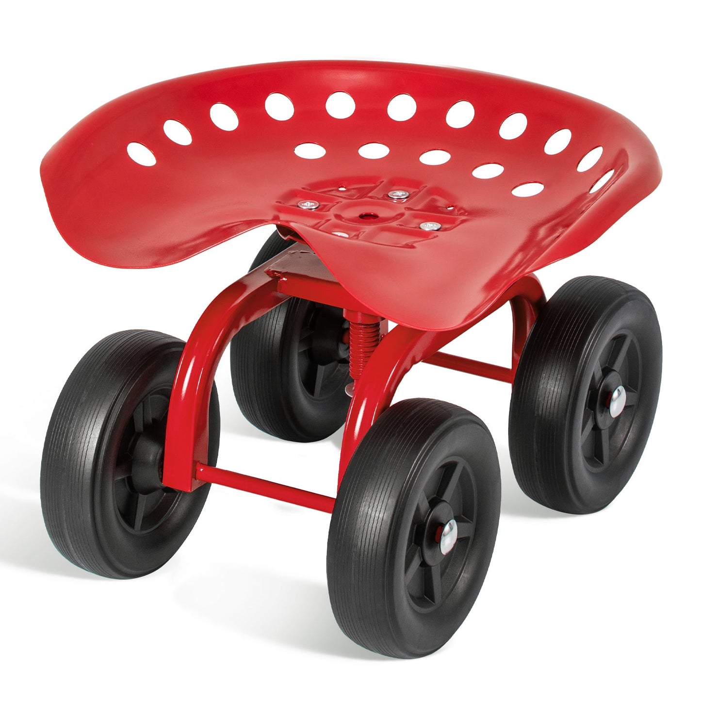 Asiento de trabajo rodante para jardín con asiento giratorio de 360° y altura ajustable - Rojo
