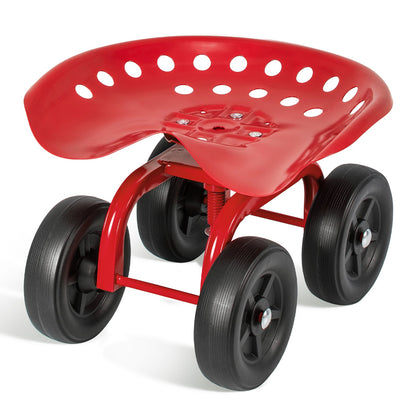 Asiento de trabajo rodante para jardín con asiento giratorio de 360° y altura ajustable - Rojo