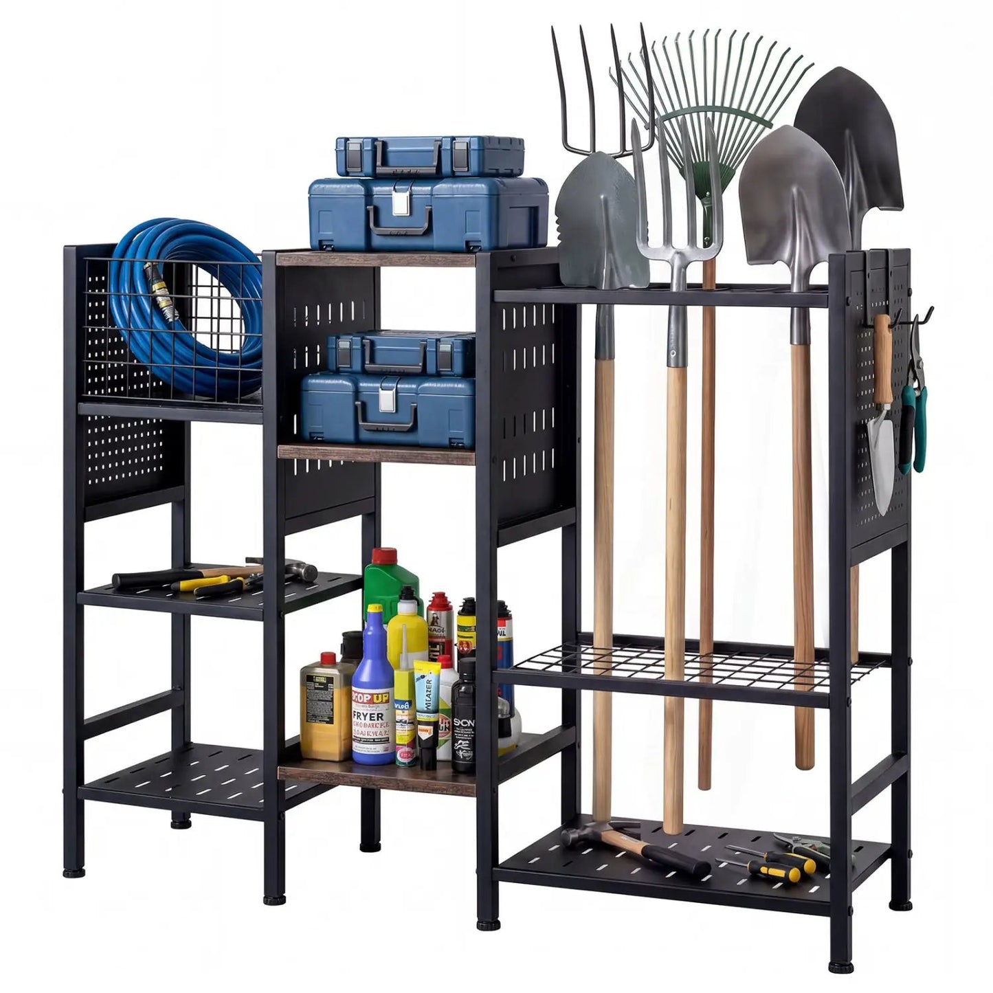Garden Tool Organizer With Wooden Shelves