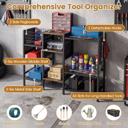 Garden Tool Organizer With Wooden Shelves