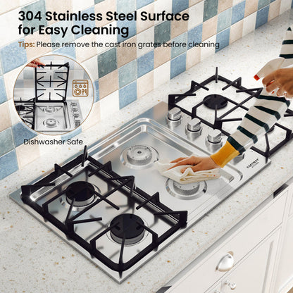Encimera de gas de 30/36" con 4/6 quemadores y perillas ABS