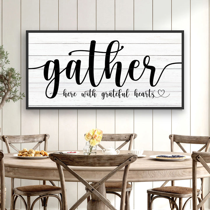 Gather Sign XIII canvas Tailored Canvases with black script gather on white backdrop on Tampa Home & Garden Store
