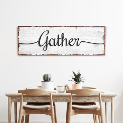 Gather Wall Art Sign canvas with white wood and black script Gather by Tailored Canvases on Tampa Home & Garden Store