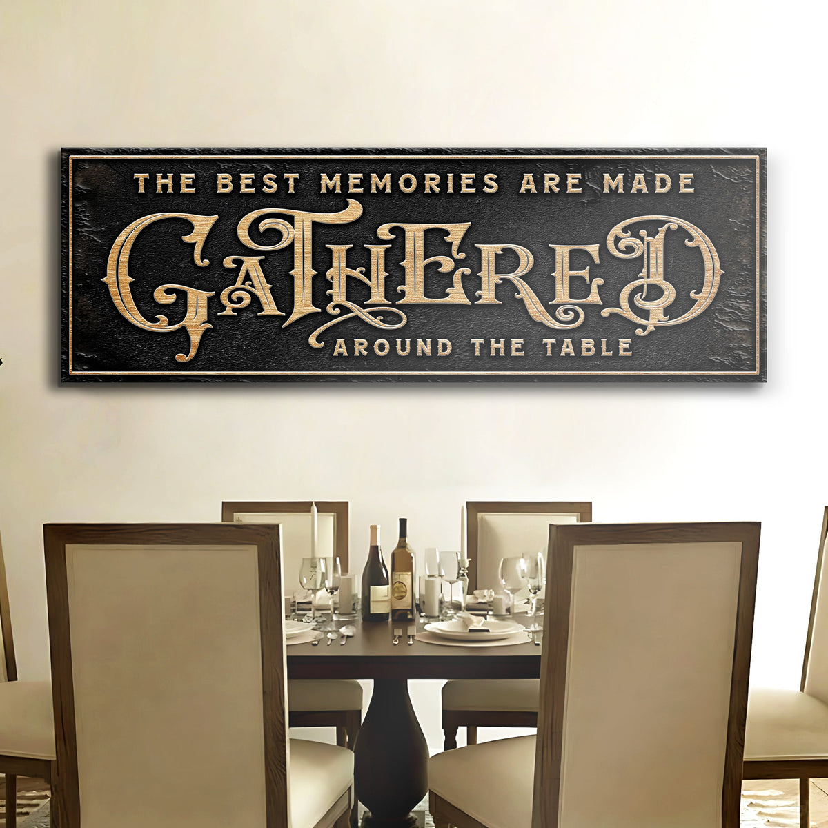 Gathered Table Sign black canvas gold lettering The Best Memories Are Made AROUND THE TABLE on Tampa Home & Garden Store