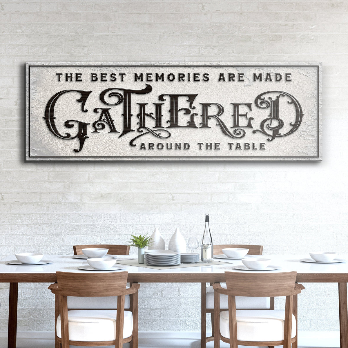 Gathered Around Table Sign II canvas wall decor with ornate dark lettering on Tampa Home & Garden Store