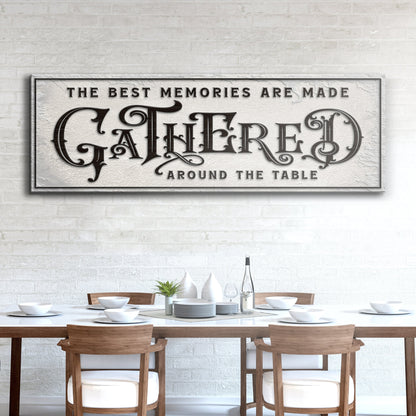 Gathered Around Table Sign II canvas wall decor with ornate dark lettering on Tampa Home & Garden Store